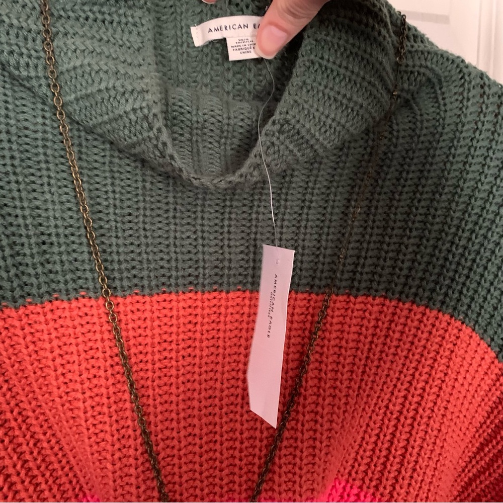 AEO Colorblock Stripe Knit Mock Neck Pullover Sweater - Picture 4 of 7
